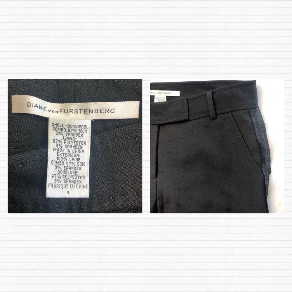 Diane Von Furstenberg Classic Black Wool and Side Ribbon Cropped Ankle Pants - Picture 10 of 12